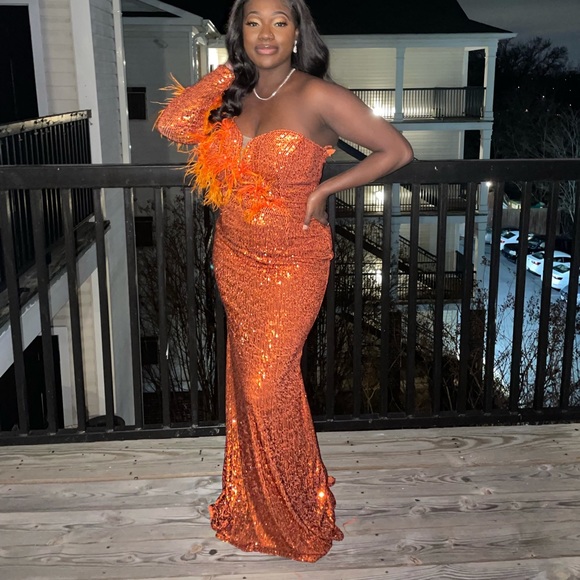 Custom High quality sequin gown with ostrich feathers. - Picture 4 of 4